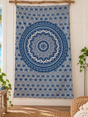 NWT Cotton Blue/White Mandala Tapestry